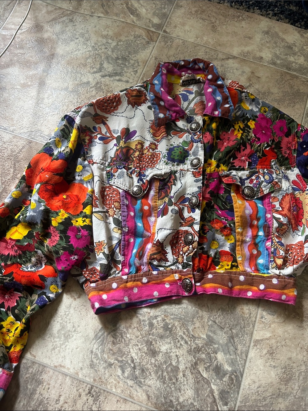 Colorful Floral Cropped Button-Up Blouse/ Jacket- Multicolor